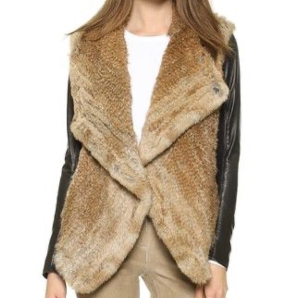 Fur Jacket with Leather Sleeves by June